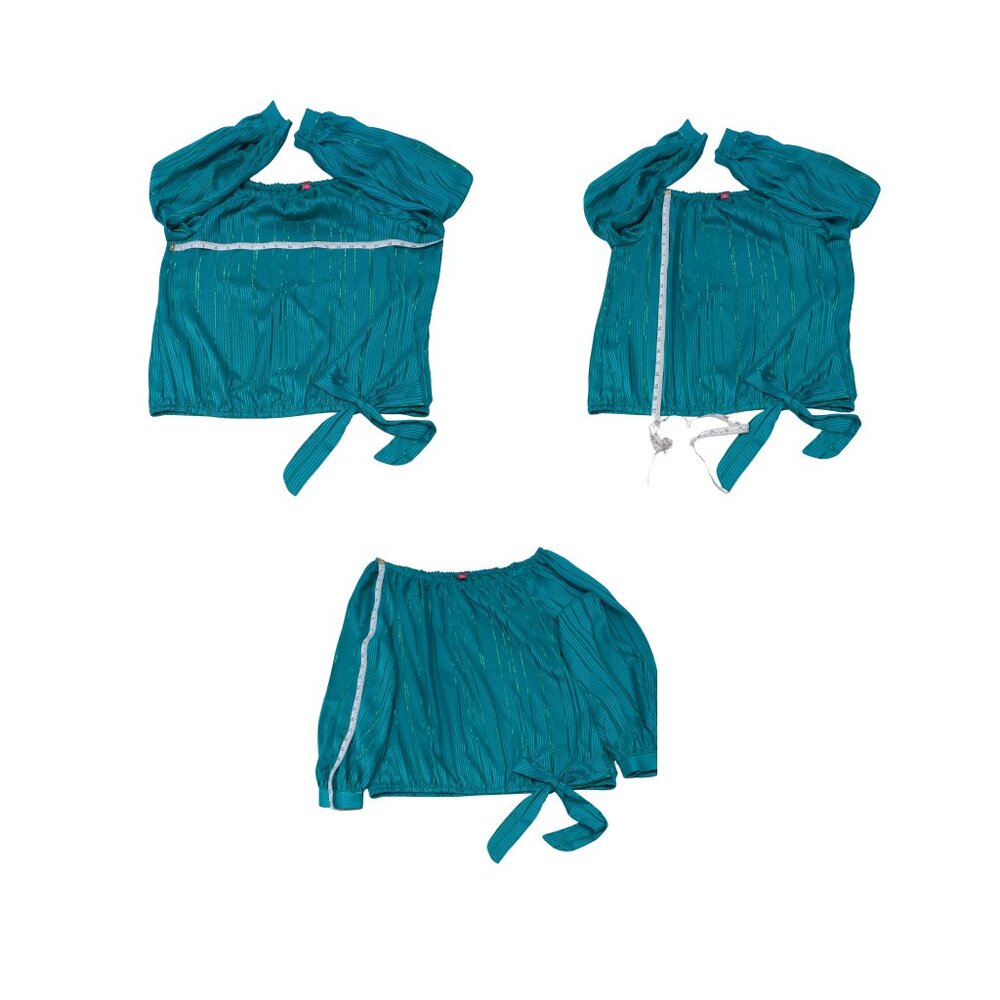Vince Camuto Metallic Striped Off Shoulder Tie Hem Blouse XL Teal - Picture 8 of 8